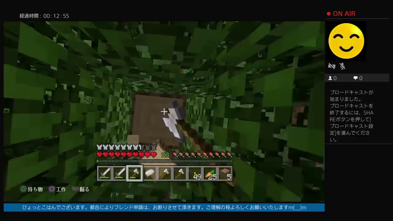 ひょっとこはんのマインクラフトライブ配信。無言play です。